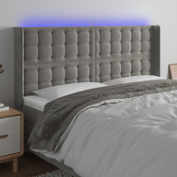 Produktbild för Sänggavel LED ljusgrå 183x16x118/128 cm sammet