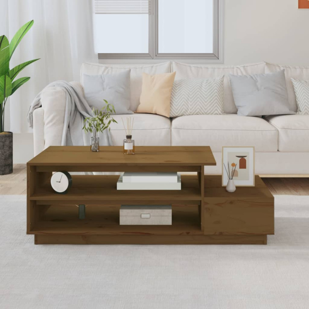 Produktbild för Soffbord honungsbrun 120x50x40,5 cm massiv furu