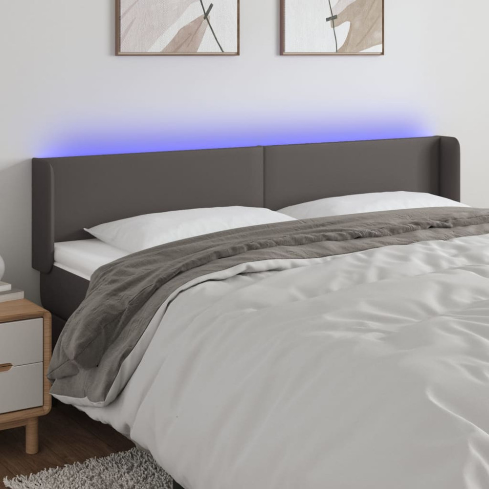Produktbild för Sänggavel LED grå 163x16x78/88 cm konstläder