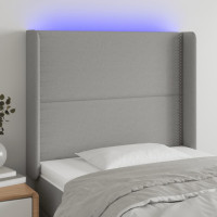 Produktbild för Sänggavel LED ljusgrå 93x16x118/128 cm tyg