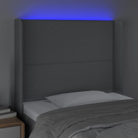 Produktbild för Sänggavel LED ljusgrå 93x16x118/128 cm tyg
