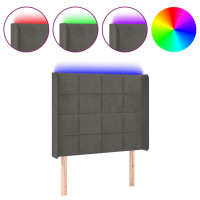 Produktbild för Sänggavel LED mörkgrå 93x16x118/128 cm sammet