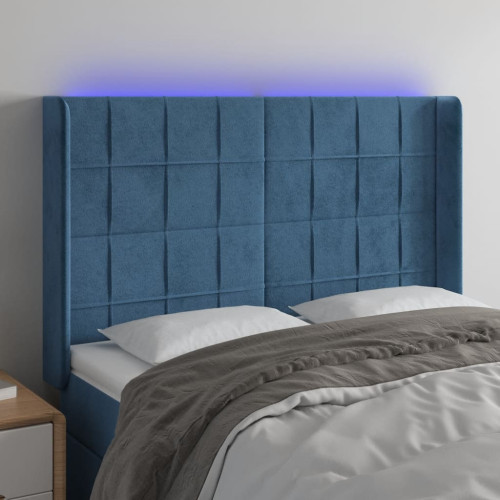 vidaXL Sänggavel LED blå 147x16x118/128 cm sammet