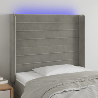 Produktbild för Sänggavel LED ljusgrå 83x16x118/128 cm sammet