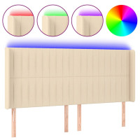 Produktbild för Sänggavel LED gräddvit 163x16x118/128 cm tyg