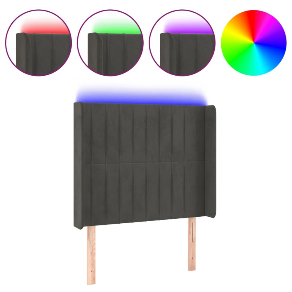Produktbild för Sänggavel LED mörkgrå 83x16x118/128 cm sammet