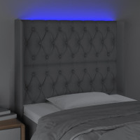 Produktbild för Sänggavel LED ljusgrå 103x16x118/128 cm tyg