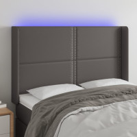 Produktbild för Sänggavel LED grå 147x16x118/128 cm konstläder