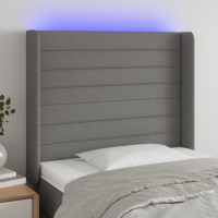 Produktbild för Sänggavel LED mörkgrå 83x16x118/128 cm tyg