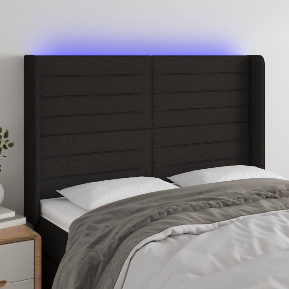 Produktbild för Sänggavel LED svart 147x16x118/128 cm tyg