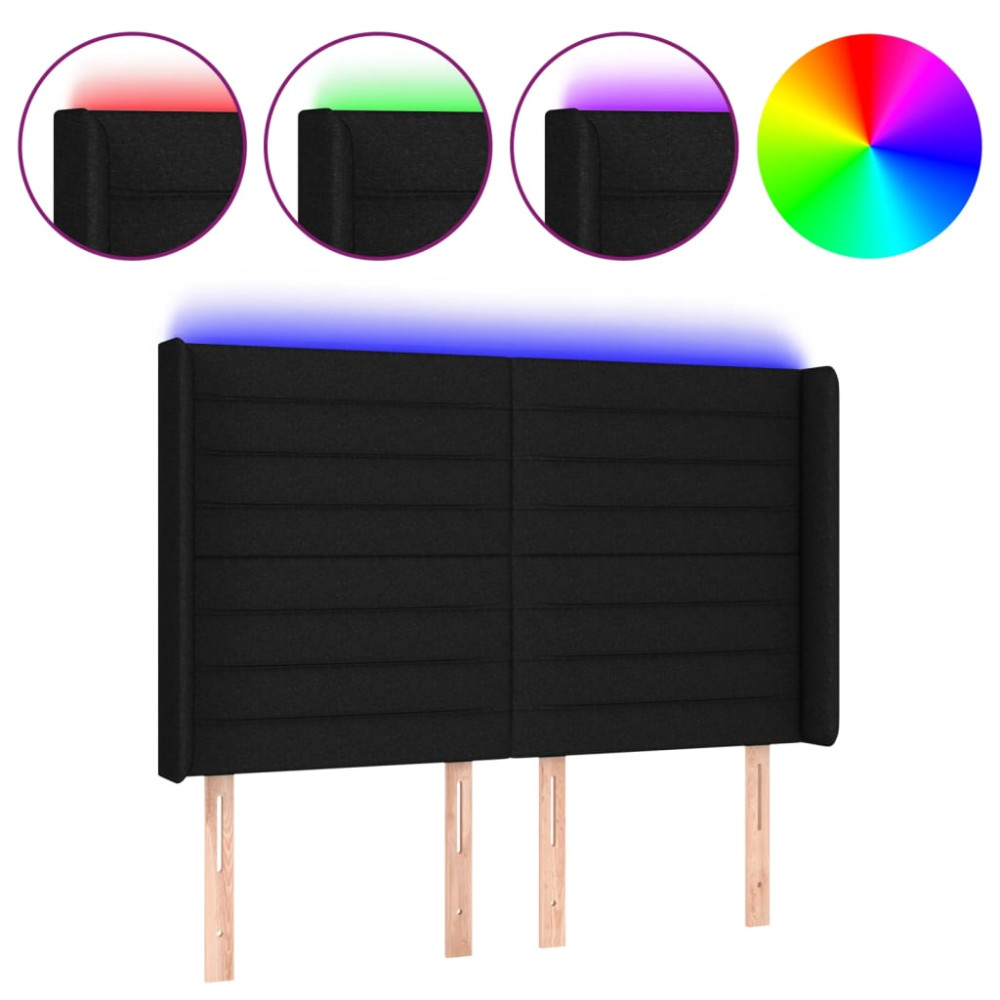 Produktbild för Sänggavel LED svart 147x16x118/128 cm tyg