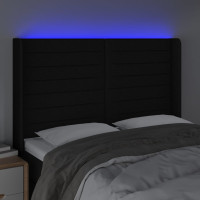 Produktbild för Sänggavel LED svart 147x16x118/128 cm tyg