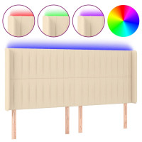 Produktbild för Sänggavel LED gräddvit 203x16x118/128 cm tyg