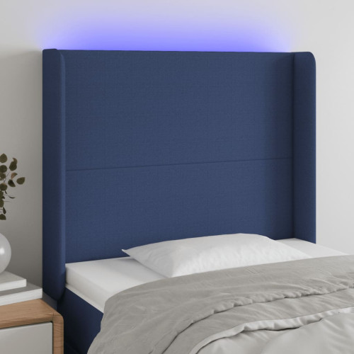 vidaXL Sänggavel LED blå 93x16x118/128 cm tyg