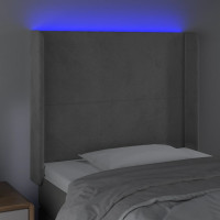 Produktbild för Sänggavel LED ljusgrå 83x16x118/128 cm sammet