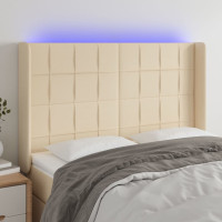 Produktbild för Sänggavel LED gräddvit 147x16x118/128 cm tyg