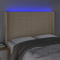 Produktbild för Sänggavel LED gräddvit 147x16x118/128 cm tyg