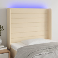 Produktbild för Sänggavel LED gräddvit 103x16x118/128 cm tyg