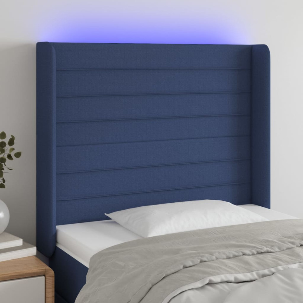 Produktbild för Sänggavel LED blå 103x16x118/128 cm tyg