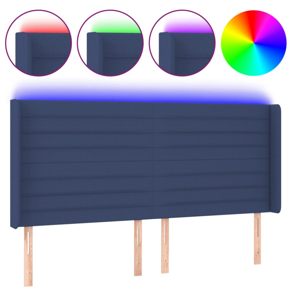 Produktbild för Sänggavel LED blå 203x16x118/128 cm tyg