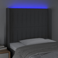 Produktbild för Sänggavel LED mörkgrå 83x16x118/128 cm tyg