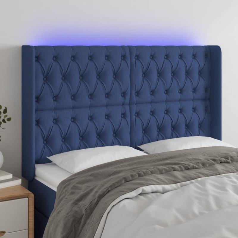 Produktbild för Sänggavel LED blå 163x16x118/128 cm tyg
