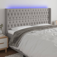 Produktbild för Sänggavel LED ljusgrå 183x16x118/128 cm tyg