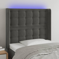 Produktbild för Sänggavel LED mörkgrå 83x16x118/128 cm sammet