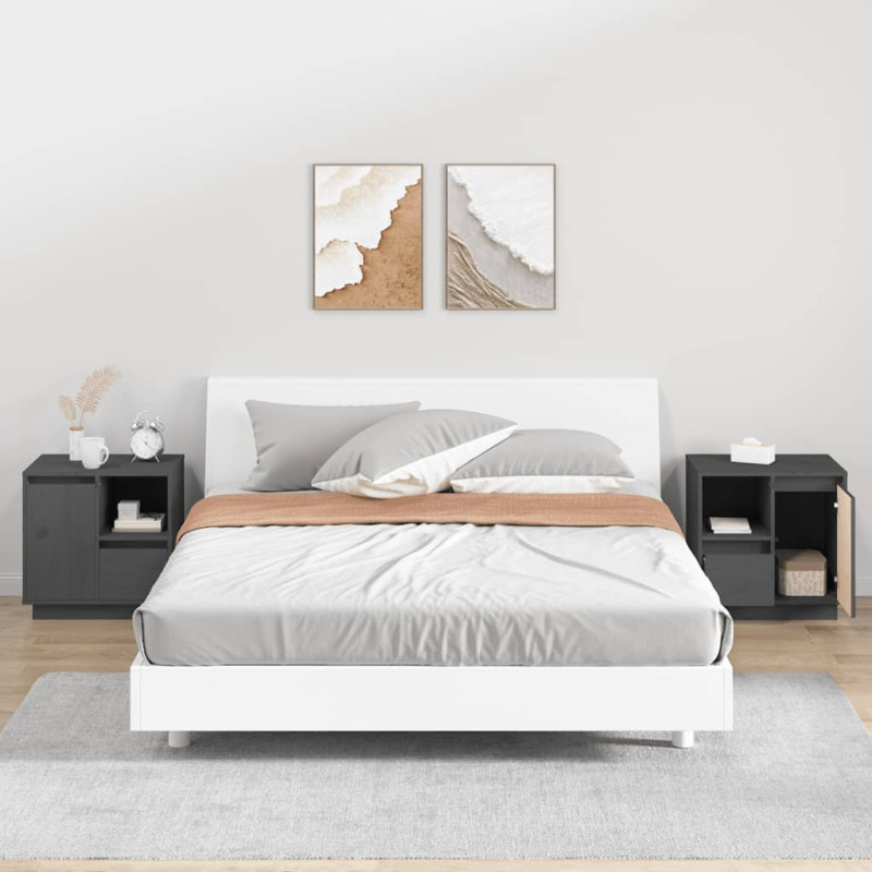 Produktbild för Sängbord 2 st grå 50x34x50 cm massivt furuträ