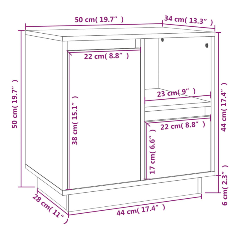 Produktbild för Sängbord 2 st grå 50x34x50 cm massivt furuträ