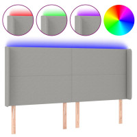Produktbild för Sänggavel LED ljusgrå 163x16x118/128 cm tyg