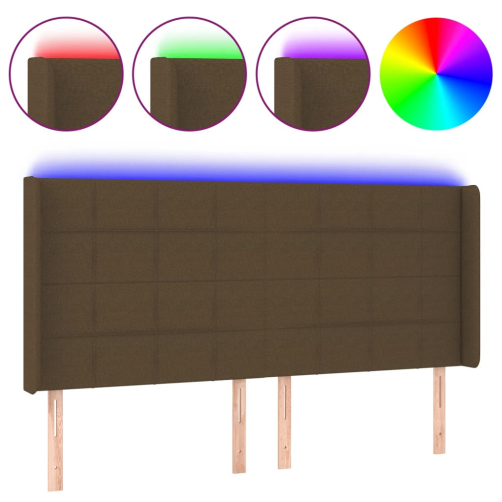 Produktbild för Sänggavel LED mörkbrun 203x16x118/128 cm tyg