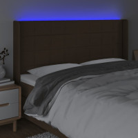 Produktbild för Sänggavel LED mörkbrun 203x16x118/128 cm tyg