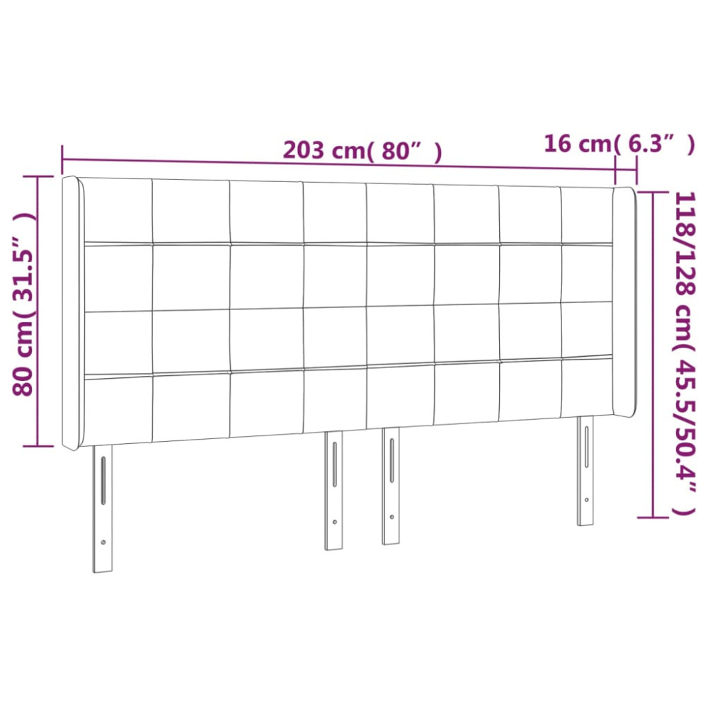 Produktbild för Sänggavel LED mörkbrun 203x16x118/128 cm tyg