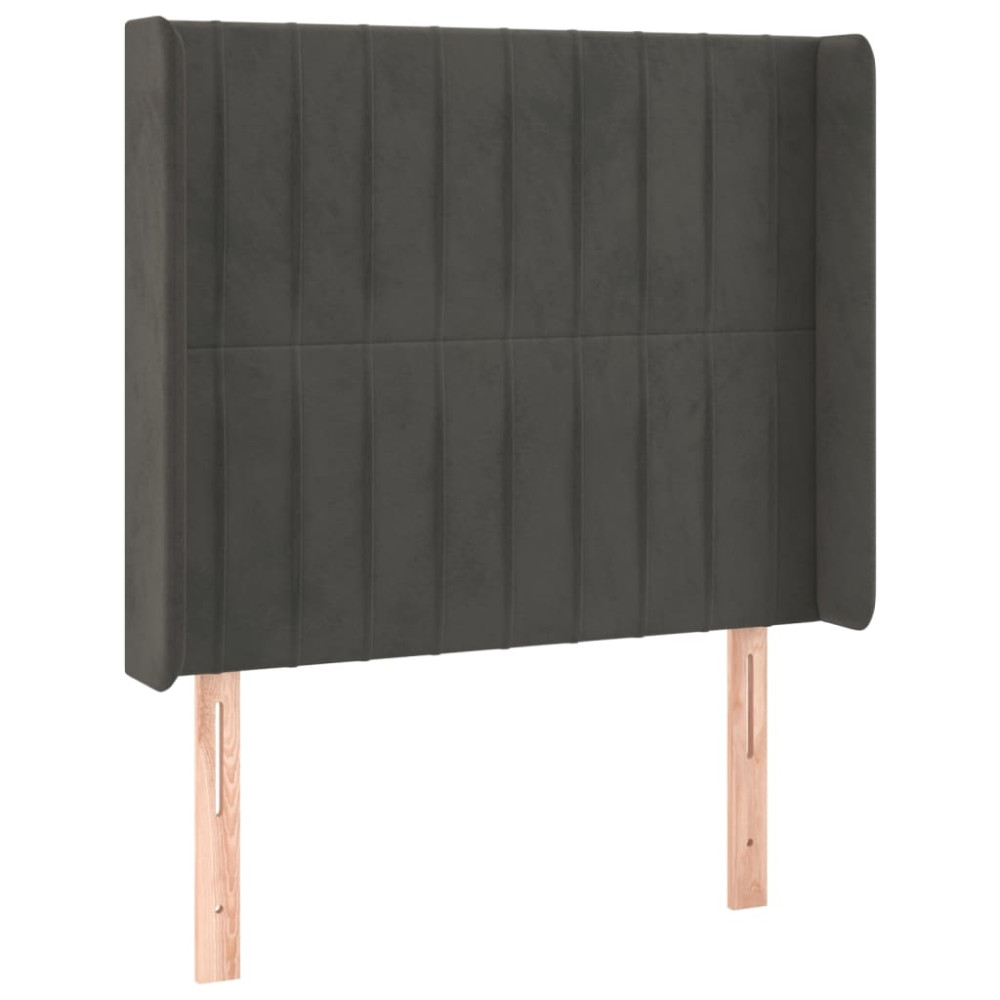 Produktbild för Sänggavel LED mörkgrå 93x16x118/128 cm sammet