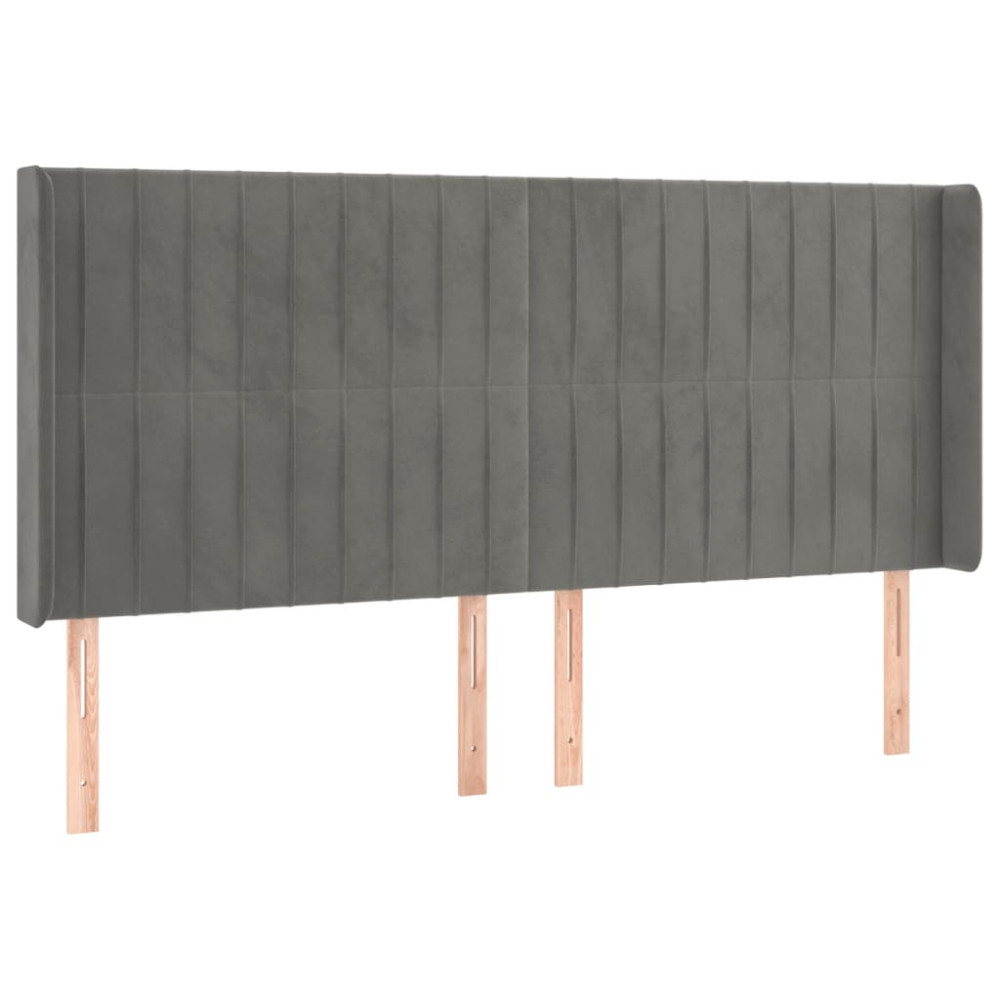 Produktbild för Sänggavel LED ljusgrå 163x16x118/128 cm sammet