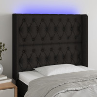 Produktbild för Sänggavel LED svart 103x16x118/128 cm tyg