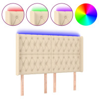 Produktbild för Sänggavel LED gräddvit 163x16x118/128 cm tyg