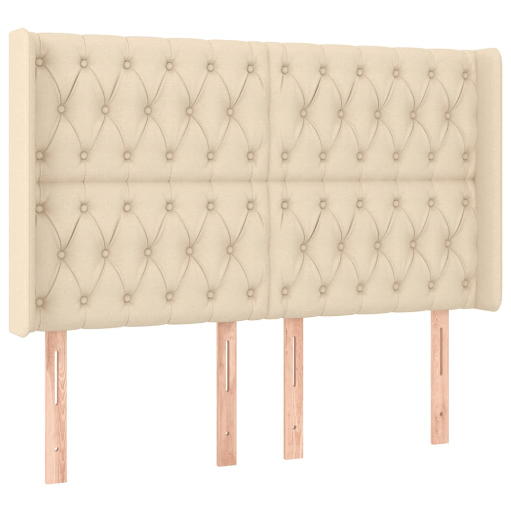 Produktbild för Sänggavel LED gräddvit 163x16x118/128 cm tyg