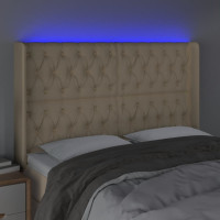 Produktbild för Sänggavel LED gräddvit 163x16x118/128 cm tyg