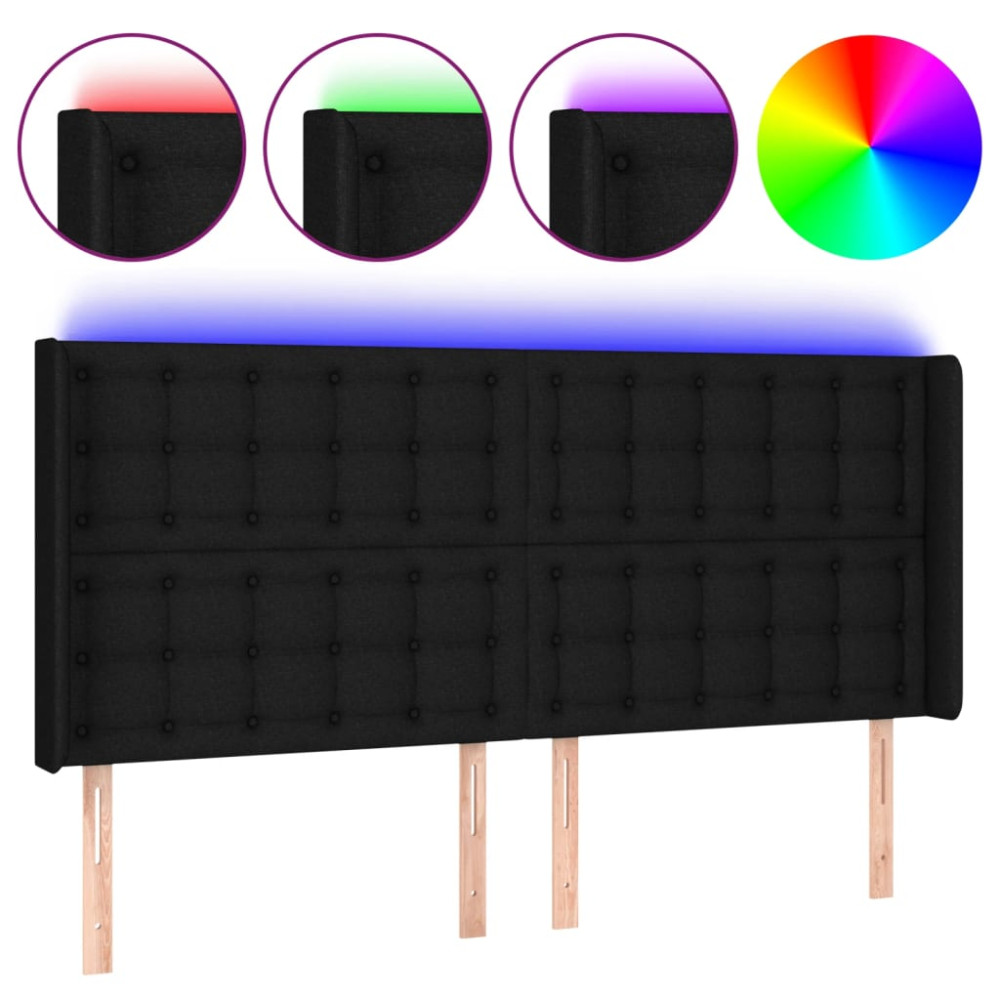 Produktbild för Sänggavel LED svart 163x16x118/128 cm tyg