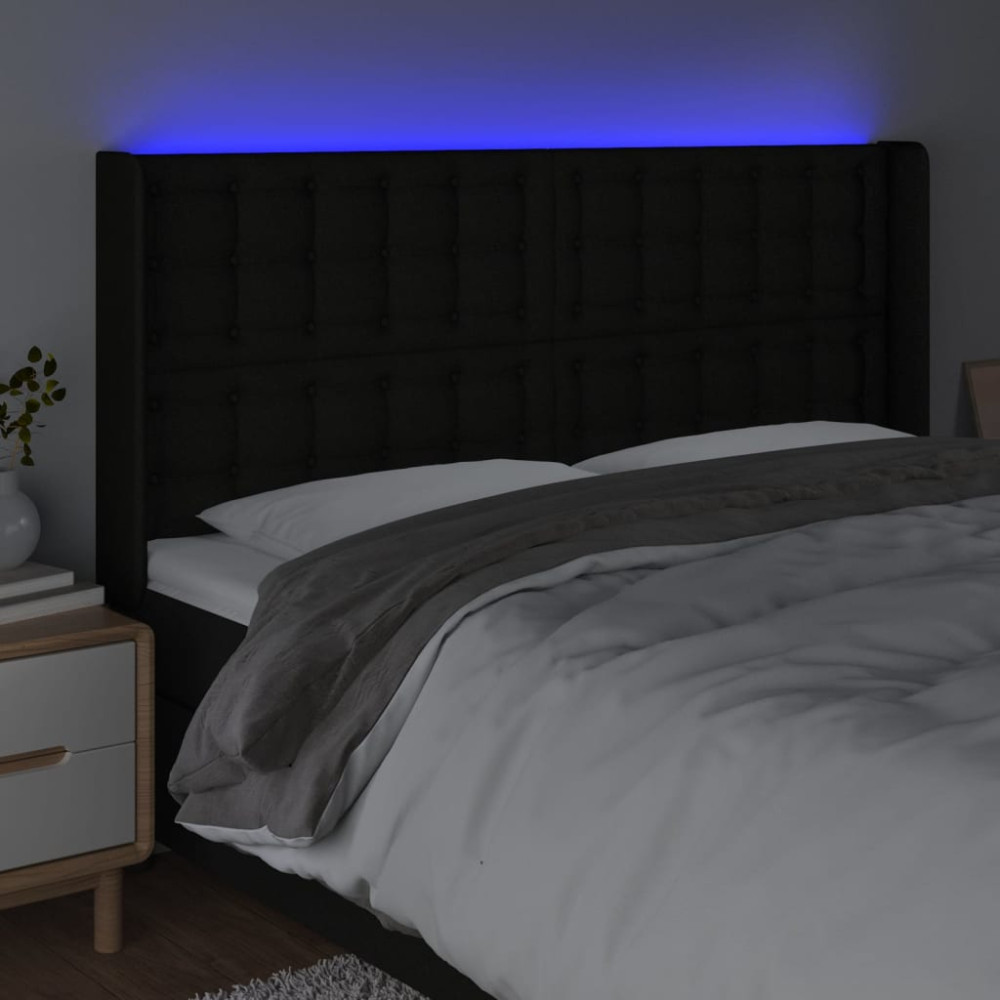 Produktbild för Sänggavel LED svart 163x16x118/128 cm tyg