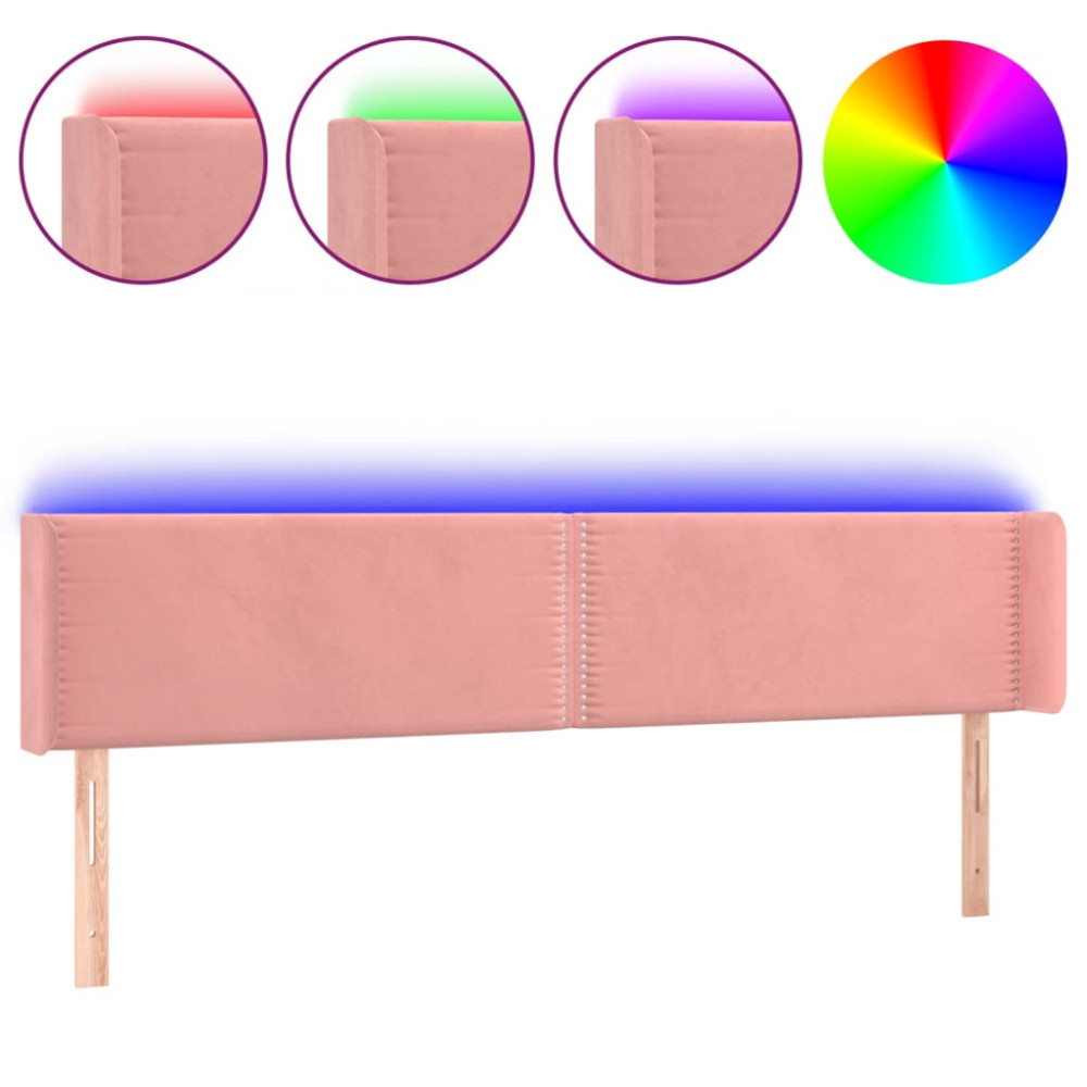 Produktbild för Sänggavel LED rosa 163x16x78/88 cm sammet