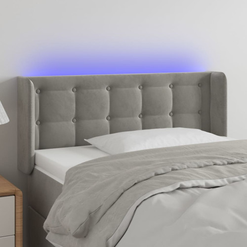 vidaXL Sänggavel LED ljusgrå 103x16x78/88 cm sammet