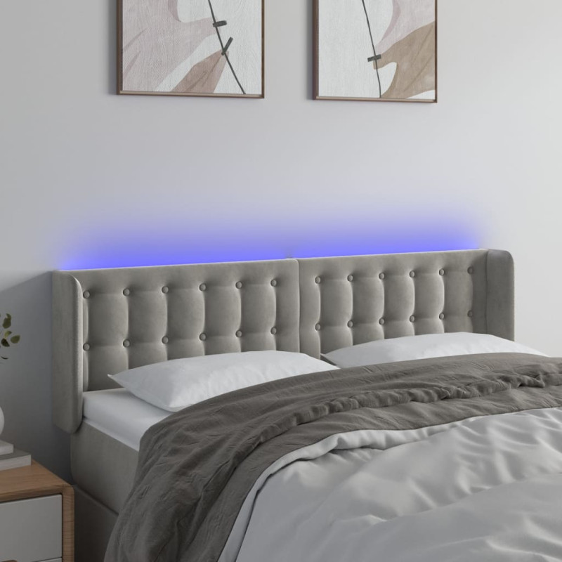Produktbild för Sänggavel LED ljusgrå 147x16x78/88 cm sammet