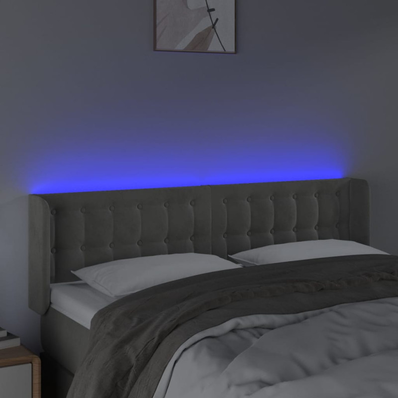 Produktbild för Sänggavel LED ljusgrå 147x16x78/88 cm sammet