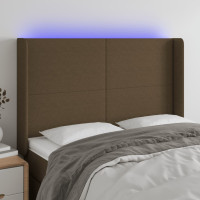 Produktbild för Sänggavel LED mörkbrun 147x16x118/128 cm tyg