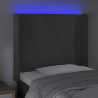 Produktbild för Sänggavel LED mörkgrå 93x16x118/128 cm sammet