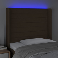 Produktbild för Sänggavel LED mörkbrun 93x16x118/128 cm tyg