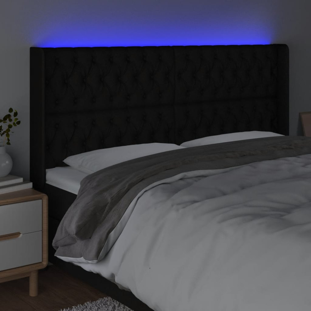 Produktbild för Sänggavel LED svart 203x16x118/128 cm tyg